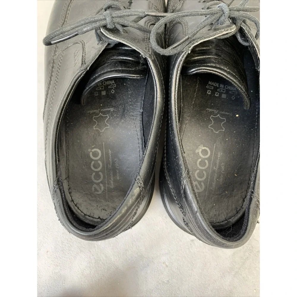 Ecco Shoes Mens Size 13/46 Black Leather Helinski Bicycle Toe‎ Lace Up Oxfords